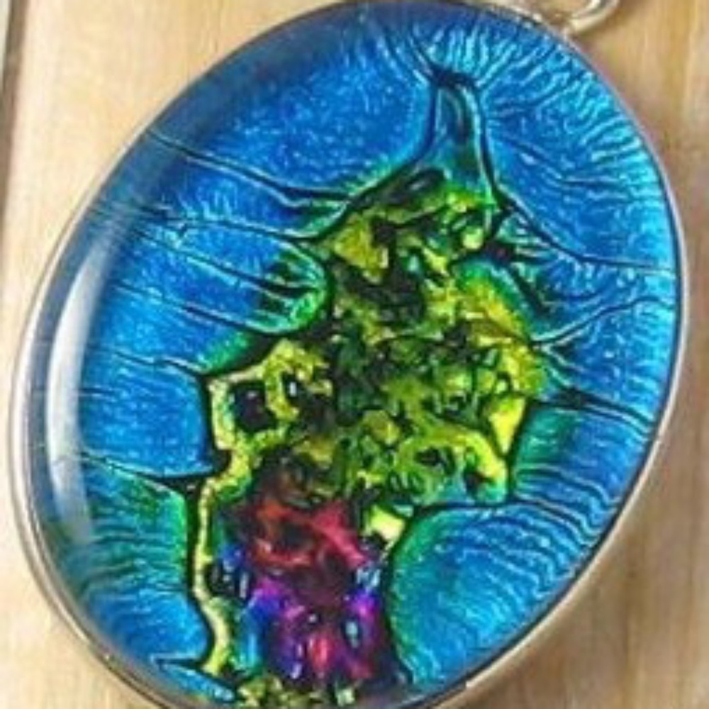 Blue Dichroic Glass Pendant with Sterling Silver Box Chain Necklace - Picture 2 of 4